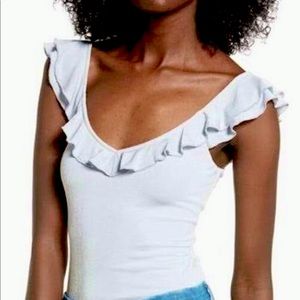 Leith Women's Ruffle Bodysuit Silver/Gray Size M